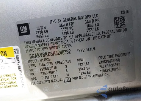 2017 Buick Enclave Leather from USA, damaged, VIN 5GAKVBKD5HJ240352